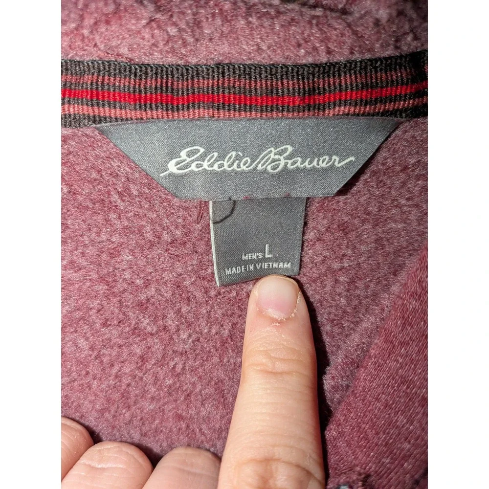Eddie Bauer Mens Large Burgundy Heather Fleece‎ Pullover Hoodie Sweatshirt